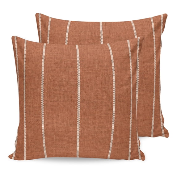 18x18 Pillow Covers Set of 2, Burnt Orange Striped Throw Pillow Covers Decorative Couch Cushion Case, Farmhouse Linen Texture Line Stripes Microfiber Square Pillowcases for Bedroom Car Living Room