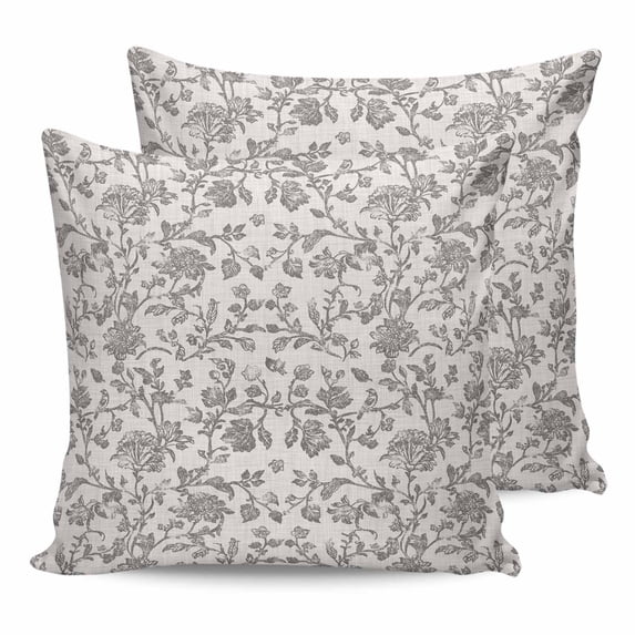 18x18 Pillow Covers Set of 2, Farmhouse Grey Throw Pillow Covers Decorative Couch Cushion Case, Vintage Flower Leaf Botanical Plant Microfiber Square Pillowcases for Bedroom Car Living Room