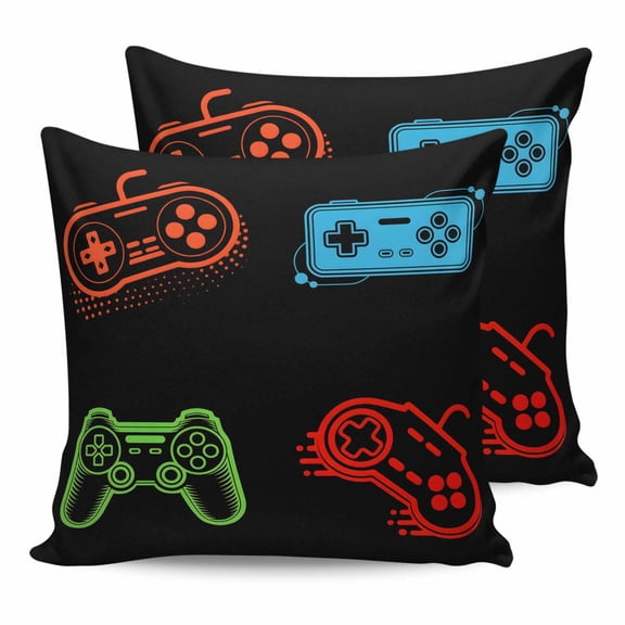 18x18 Pillow Covers Set of 2, Game Controller Throw Pillow Covers Decorative Couch Cushion Case, Modern Art Gaming Handheld Black Microfiber Square Pillowcases for Bedroom Car Living Room