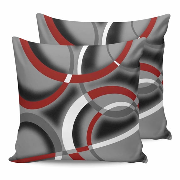 18x18 Pillow Covers Set of 2, Grey Geometric Throw Pillow Covers Decorative Couch Cushion Case, Modern Abstract Black White Red Striped Microfiber Square Pillowcases for Bedroom Car Living Room