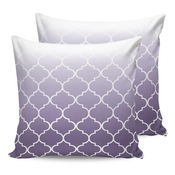 18x18 Pillow Covers Set of 2, Purple White Ombre Morocco Pattern Throw Pillow Covers Decorative Couch Cushion Case, Modern Moroccan Geometric Microfiber Square Pillowcases for Bedroom Car Living Room