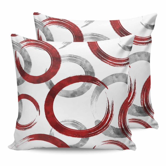 18x18 Pillow Covers Set of 2, Red Grey Throw Pillow Covers Decorative Couch Cushion Case, Geometric Circle Modern Abstract Simple Art Microfiber Square Pillowcases for Bedroom Car Living Room