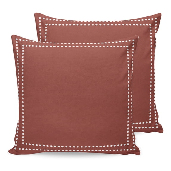 18x18 Pillow Covers Set of 2, Reddish Brown Solid Color Throw Pillow Covers Decorative Couch Cushion Case, Modern Dotted Borders Minimalist Microfiber Square Pillowcases for Bedroom Car Living Room