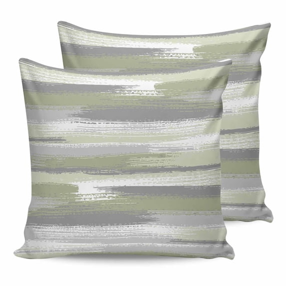 18x18 Pillow Covers Set of 2, Sage Green Throw Pillow Covers Decorative Couch Cushion Case, Modern Abstract Grey Striped Art Microfiber Square Pillowcases for Bedroom Car Living Room