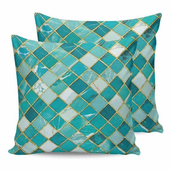 18x18 Pillow Covers Set of 2, Turquoise Ombre Throw Pillow Covers Decorative Couch Cushion Case, Modern Abstract Art Geometric Rhombus Microfiber Square Pillowcases for Bedroom Car Living Room