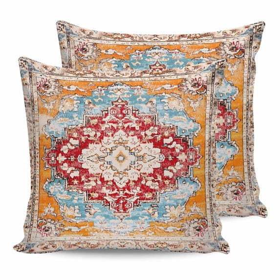 18x18 Pillow Covers Set of 2, Vintage Ethnic Throw Pillow Covers Decorative Couch Cushion Case, Boho Tribes Modern Orange Middle Century Microfiber Square Pillowcases for Bedroom Car Living Room