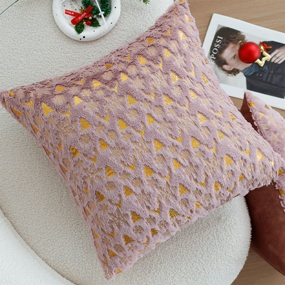18x18" Snowflake Glitter Pillow Covers Set - Reversible Christmas Decor for Sofa, Bed & Couch (Pink, Polyester)