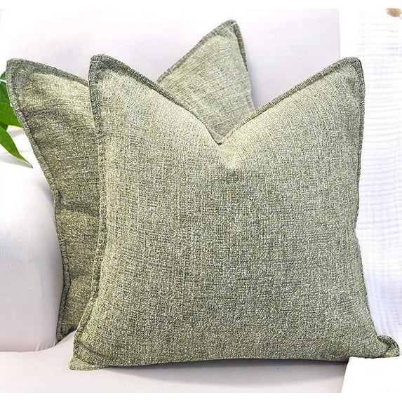 18x18 Throw Pillow Covers Olive Green Soft Textured Chenille Pack of 2 Solid Cushion Cases For Sofa, Accent Chair, Couch, Modern Cozy Pillow cases