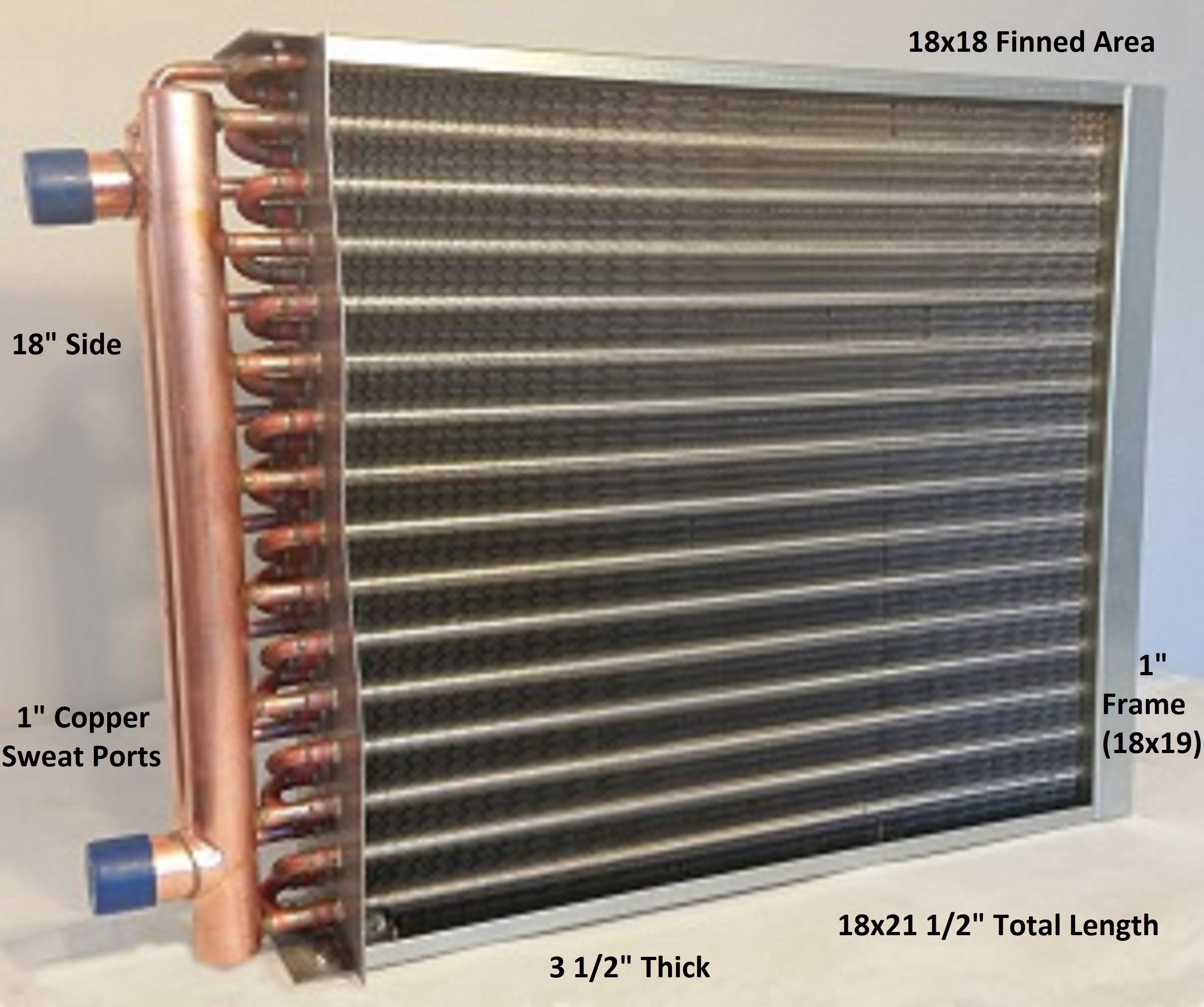 18x18 Water to Air Heat Exchanger 1" Copper Ports With Install Kit