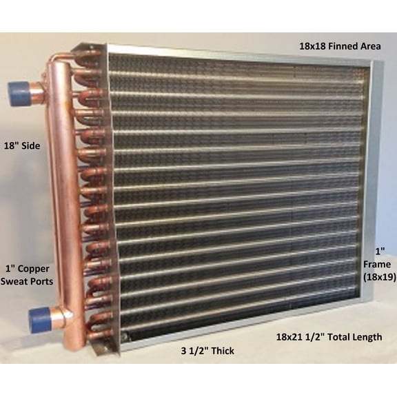 18x18 Water to Air Heat Exchanger~~1" Copper Ports w/ EZ Install Front Flange