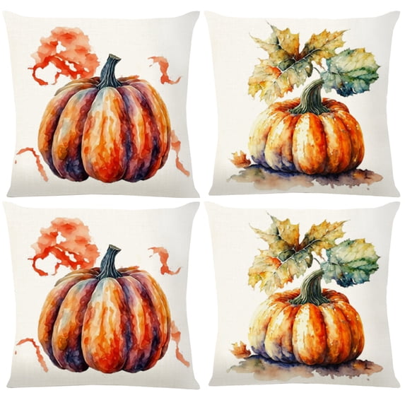 18x18'' Watercolor Pumpkin Pillow Covers Fall Decorations for Home, Halloween Thanksgiving Autumn Harvest Linen Throw Pillow Covers Couch Cushion Case for Proch Sofa Living Room Home Decor
