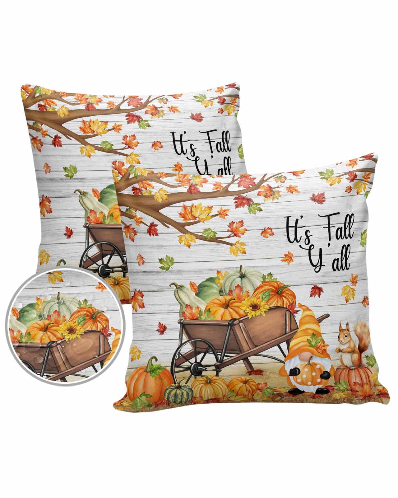 18x18 Waterproof Outdoor Pillow Covers Thanksgiving Fall Gnome Pumpkin