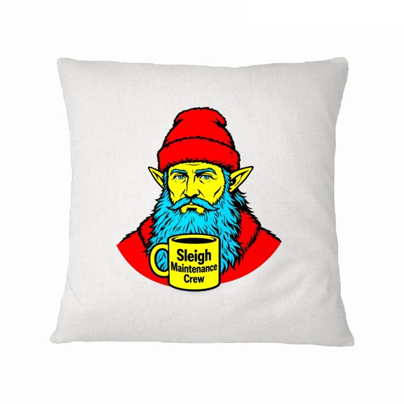 18x18 in ZILE Christmas Blue Bearded Elf Sleigh Maintenance Crew Polyester Decorative Pillow Cover, Double Sided