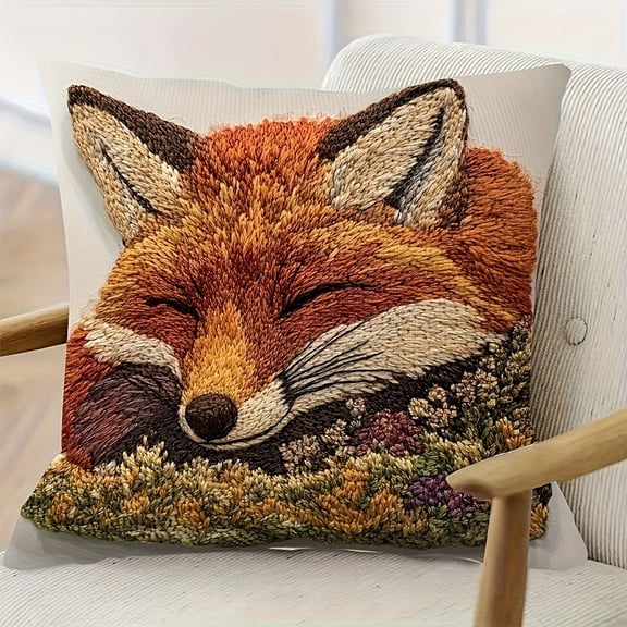 18x18 inch Funny Fox Decorative Throw Pillow Covers, Animal Embroidery Square Pillowcase for Living Room, Bed Decor, Patio, Car, 2D Printed Style