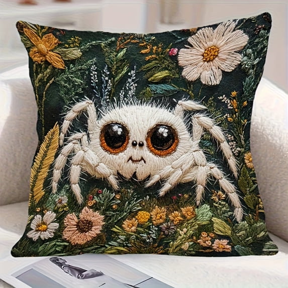 18x18 inch Funny Spider Decorative Throw Pillow Covers, Animal Embroidery Square Pillowcase for Living Room, Bed Decor, Patio, Car, 2D Printed Style