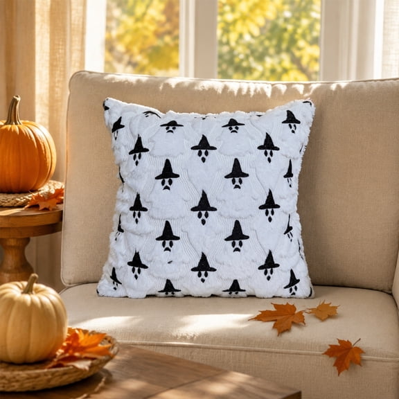18x18In Halloween Pillow Covers, 2 Pack Embossed Ghost Pumpkin Soft Cushion Case, Spooky Fall No Insert Decorative Pillowcase, Covers for Couch Sofa Fall Halloween Home Decor
