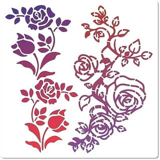 Aurora Trade 9 Pieces Flower Stencils for Painting on Wood Canvas, Reusable Art Rose Sunflower Bird Leaf Floral Stecil Drawing Template for Paint