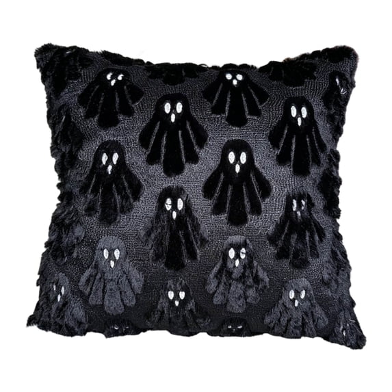 18x18in 3D Tufted Black Cat Ghost Fluffy Plush Throw Pillow Cover Hidden Zipper Gothic Spooky Halloween Sofa Decor Cushion Case