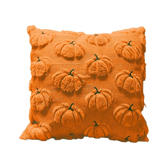 18x18in 3D Tufted Pumpkin Fluffy Plush Throw Pillow Cover Hidden Zipper Soft Autumn Sofa Bedroom Decor Cushion