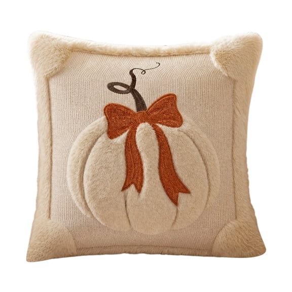 18x18in Fall Tufted Pumpkin Throw Pillow Cover Bow Accent Square Cushion Case Hidden Zipper Farmhouse Decorative Sofa Pillow Cove