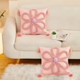 thumbnail image 1 of 18x18in Tufted Daisy Flower Throw Pillow Cover with Tassels, Hidden Zipper, Washable Cushion Cover for Sofa Bed, Insert Not Included, 1 of 6