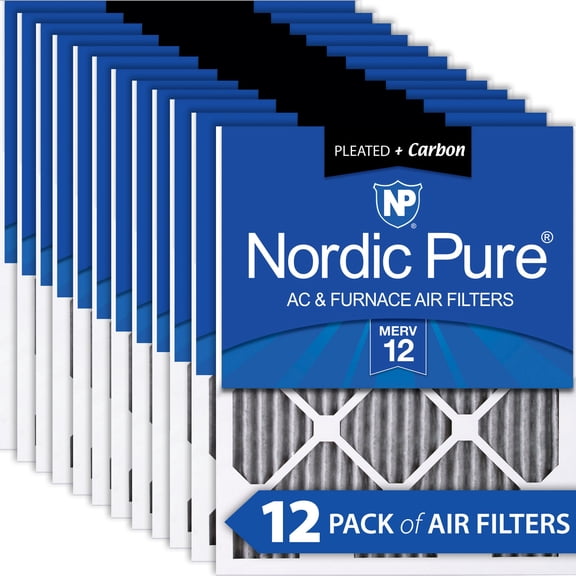 18x18x1 (17_3/4x17_3/4) Furnace Air Filters MERV 12 Pleated Plus Carbon 12 Pack