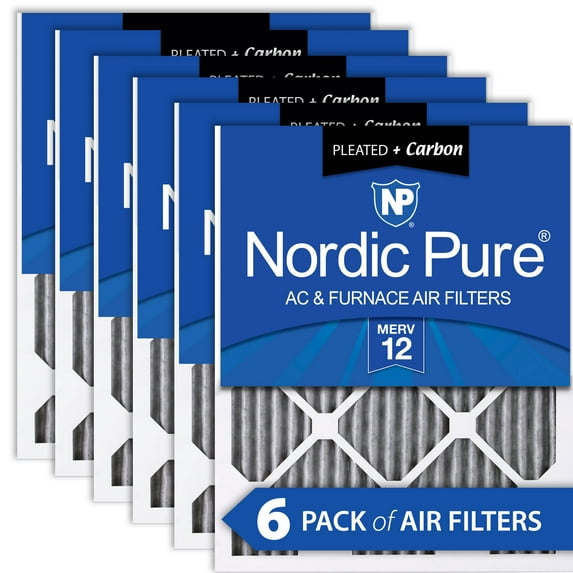 18x18x1 (17_3/4x17_3/4) Furnace Air Filters MERV 12 Pleated Plus Carbon 6 Pack