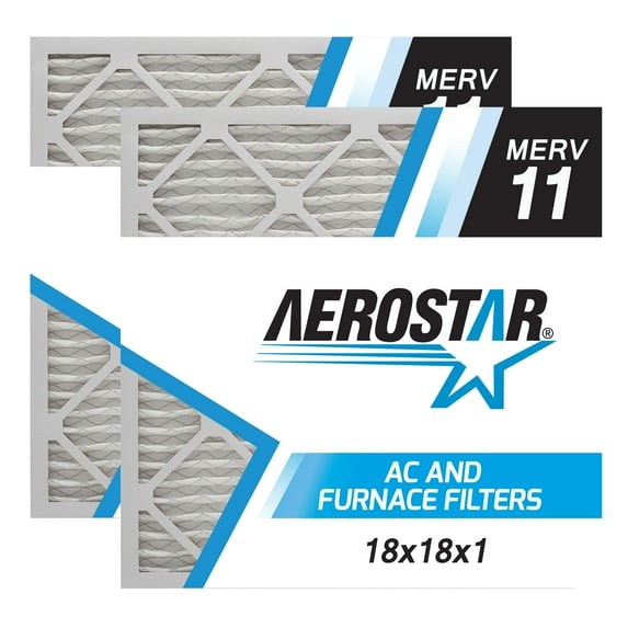 Aerostar 18x18x1 MERV 11 Pleated Air Filter, 2 Pack, Furnaces Filters, HVAC Filter, Air Conditioners Vent Filter Replacement for Home