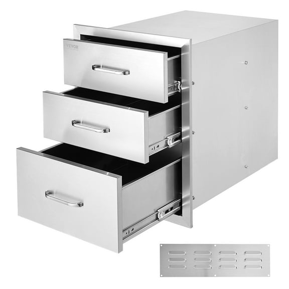 18x20.5 Inch Outdoor Kitchen Triple Access BBQ Drawers, Stainless Steel Construction with Handle, Smooth Sliding Rails, Weather-Resistant Storage Solution for BBQ Island