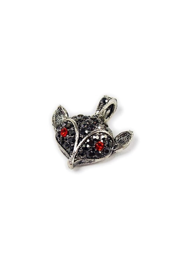 18x20mm Antiqued Pewter Fox Pendant With Black Cz Stones ForJewelry Making
