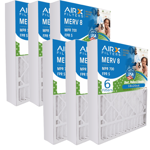 18x20x4 Air Filter MERV 8 Comparable to MPR 700 & FPR 5 Electrostatic Pleated Air Conditioner Filter 6 Pack HVAC AC Premium USA Made 18x20x4 Furnace Filters by AIRX FILTERS WICKED CLEAN AIR.