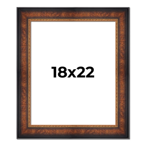 18x22 Frame Brown Walnut Gold Ornate Trim Solid Wood Plein Air Picture Frame | 3 Inch Moulding