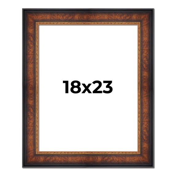 18x23 Frame Brown Walnut Gold Ornate Trim Solid Wood Plein Air Picture Frame | 3 Inch Moulding