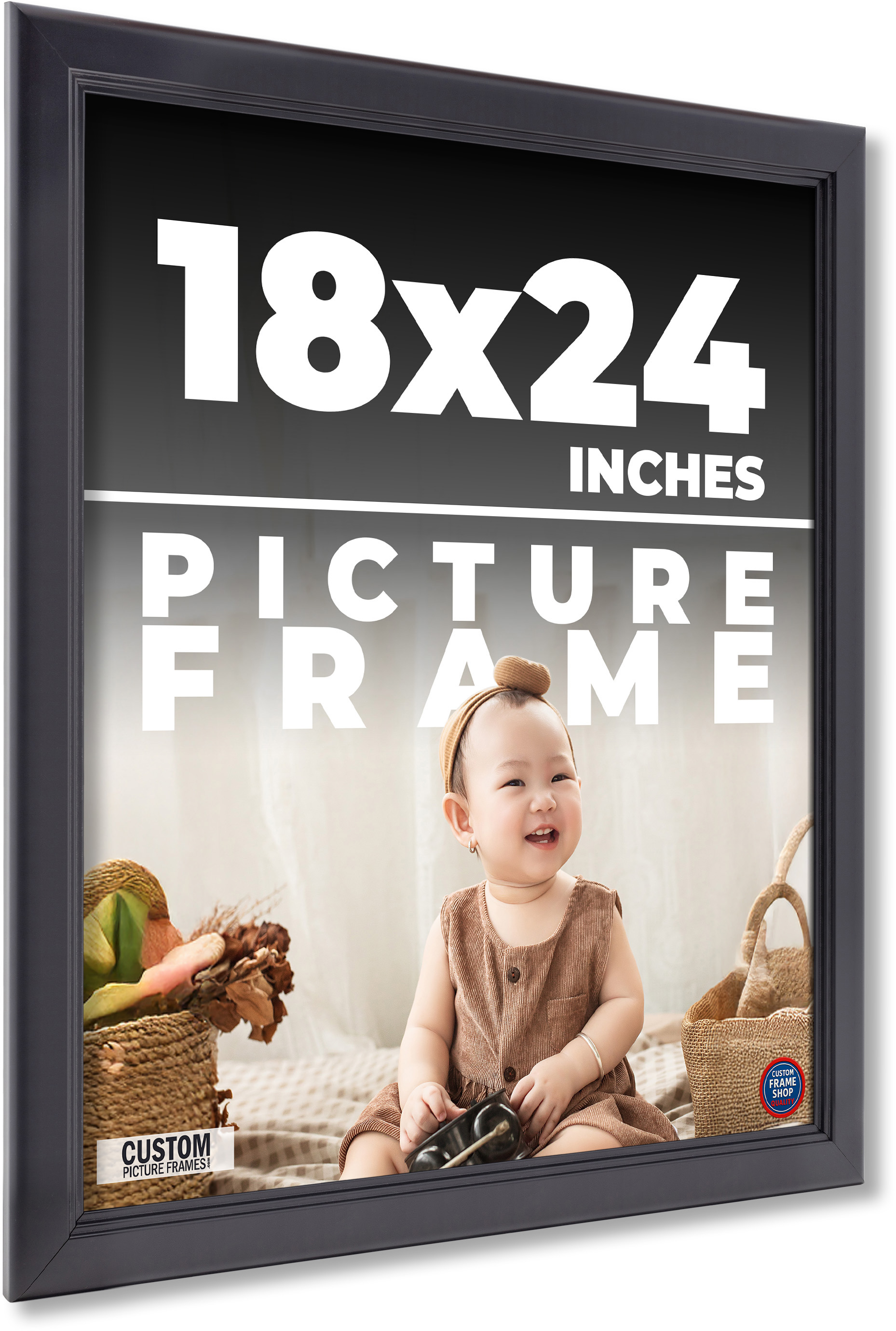 18x24 - 18 x 24 Contemporary Black Solid Wood Frame with UV Framer's Acrylic & Foam Board Backing -