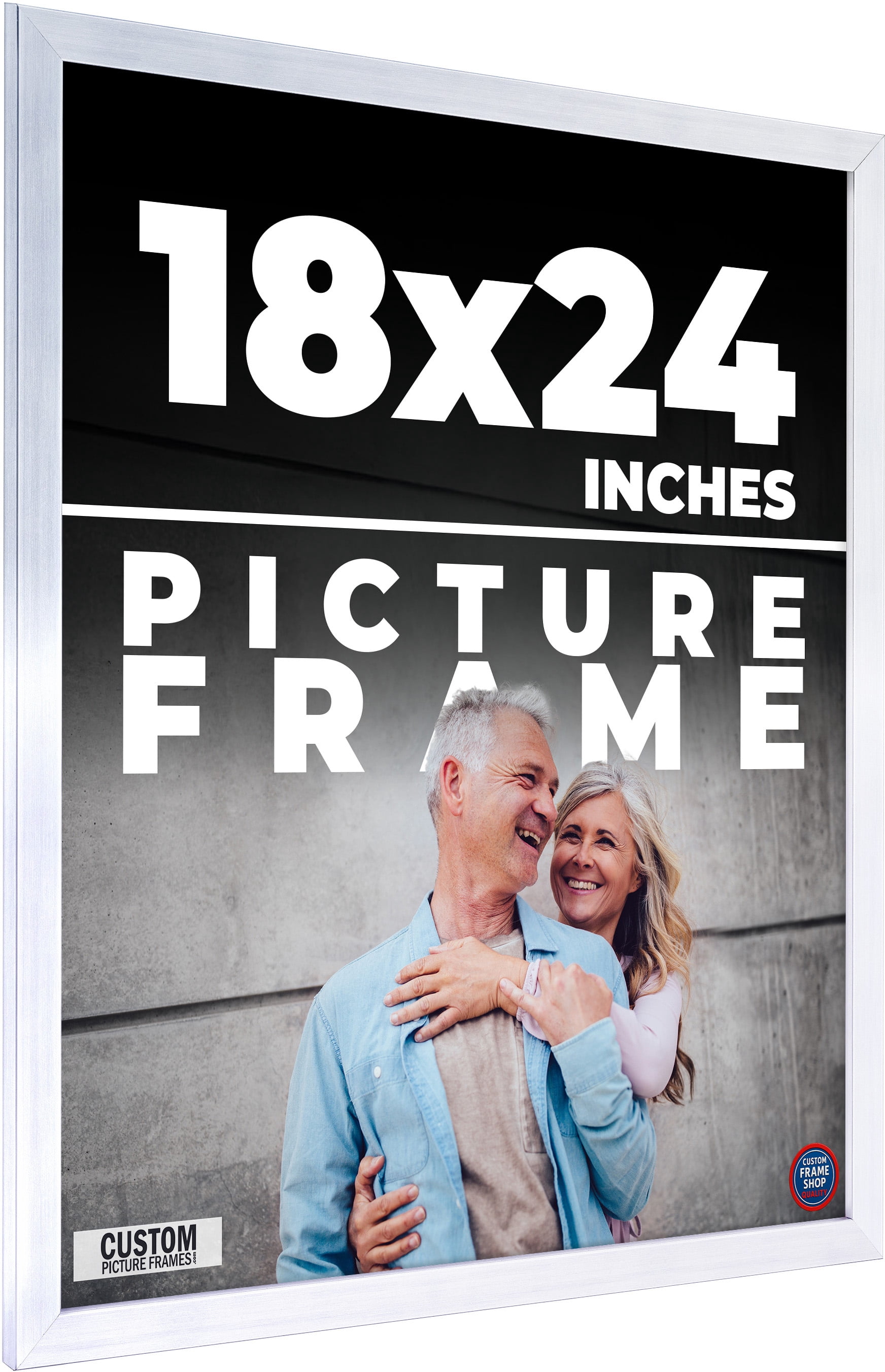 18x24 - 18 x 24 Stainless Steel Silver Solid Wood Frame with UV Framer's Acrylic & Foam Board