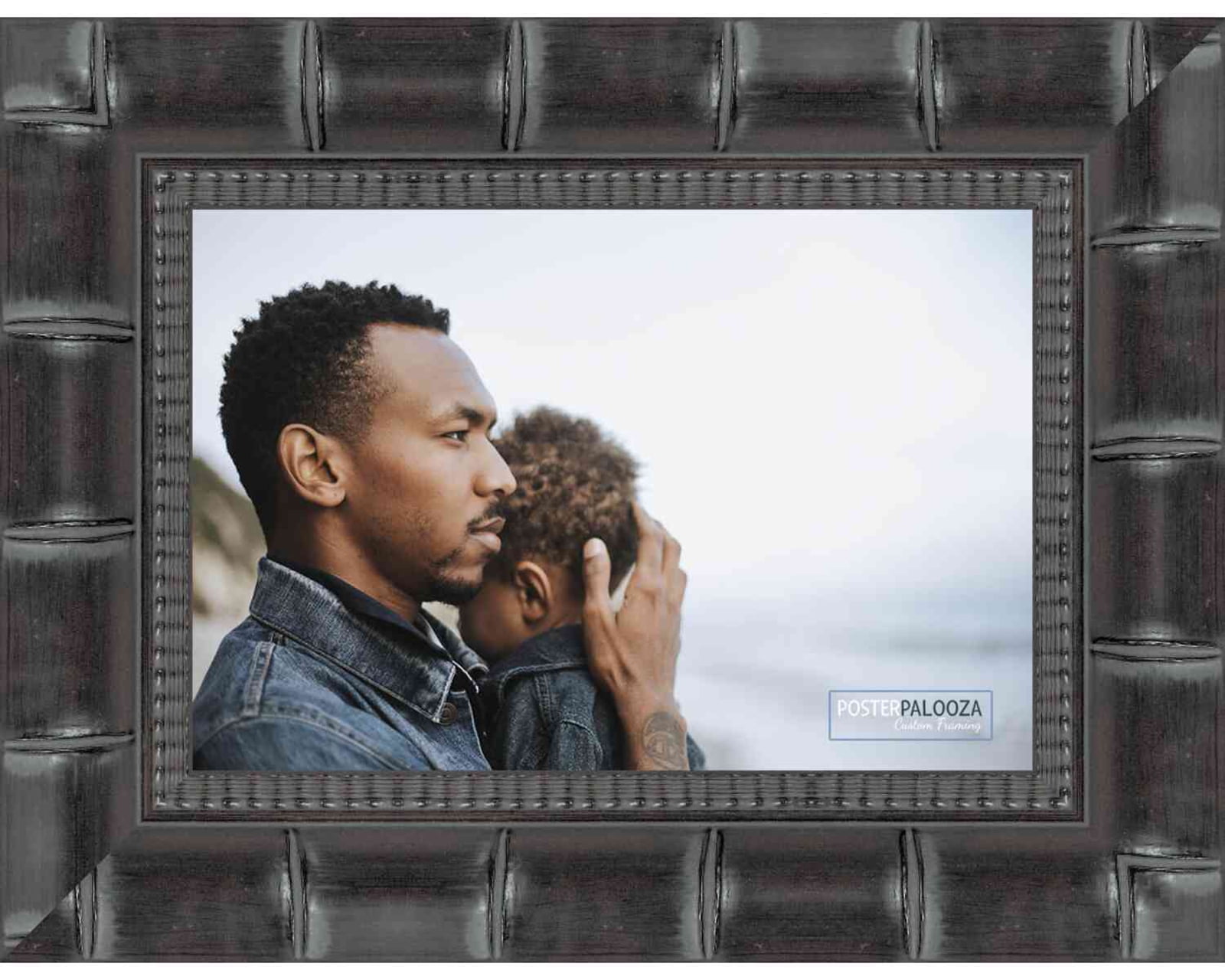18x24 Black Wide Bamboo Picture Frame - UV Acrylic, Foam Board Backing, Hanging Hardware