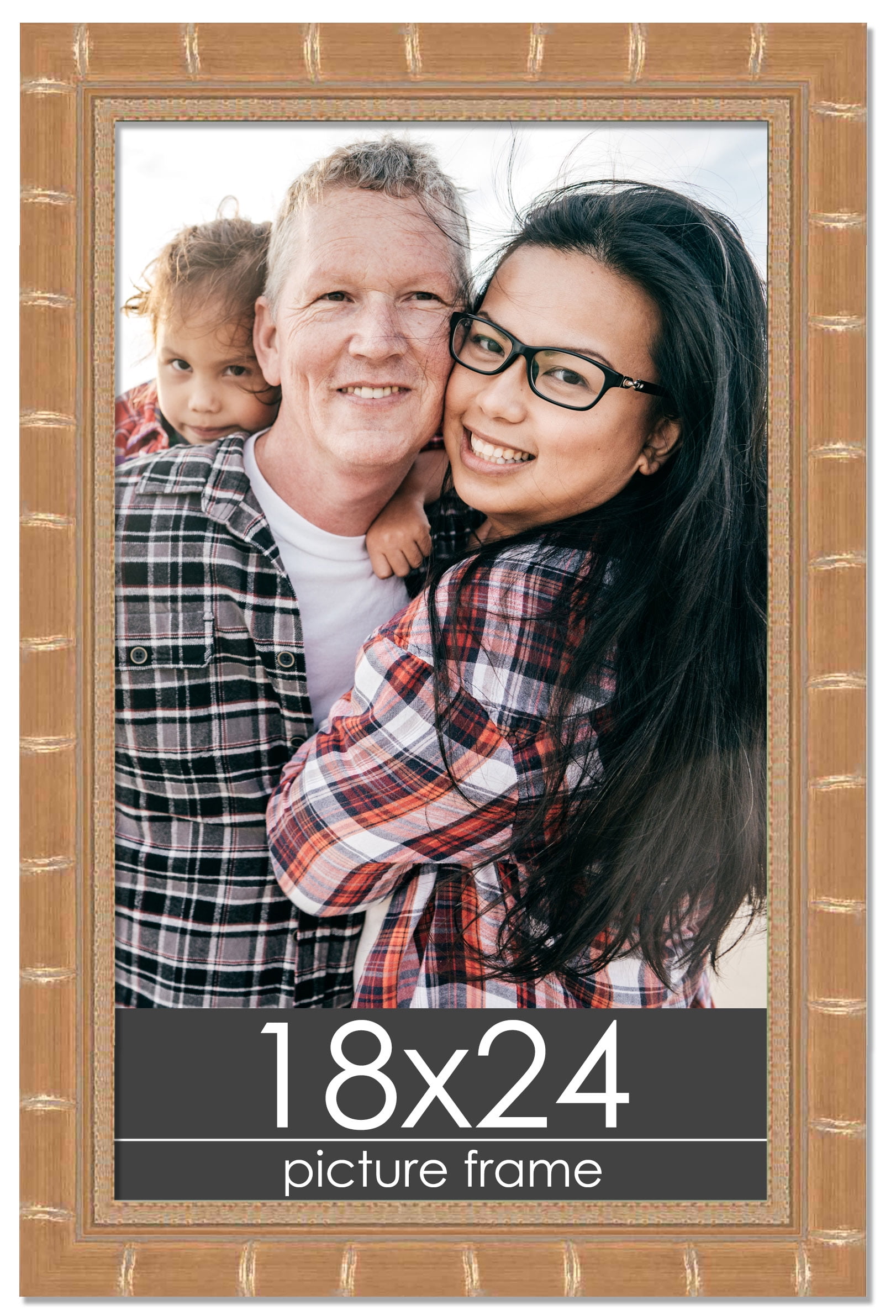 18x24 Gold Modern Bamboo Picture Frame - UV Acrylic, Foam Board Backing, Hanging Hardware
