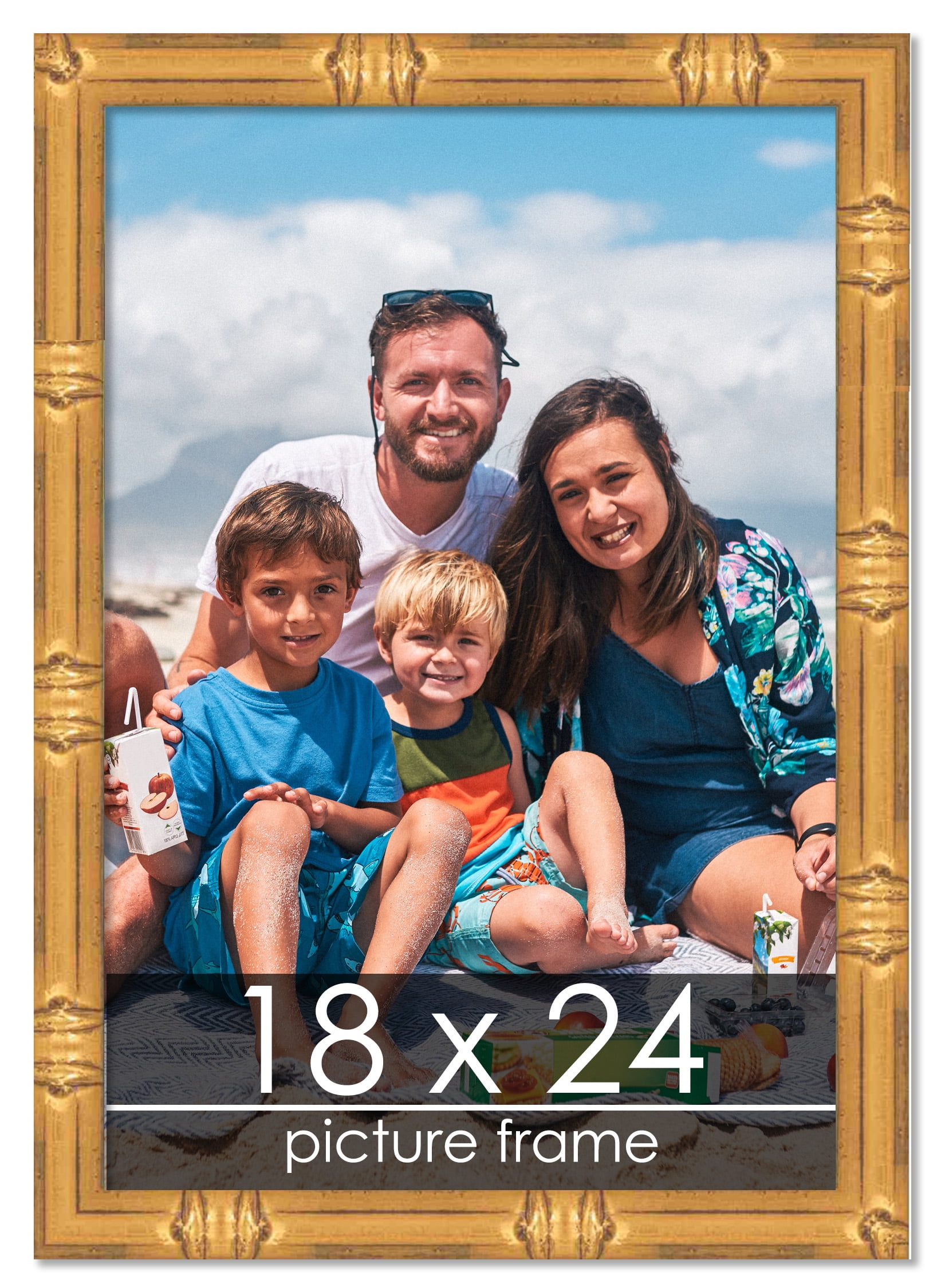 18x24 Gold Bamboo Picture Frame - UV Acrylic, Foam Board Backing, Hanging Hardware