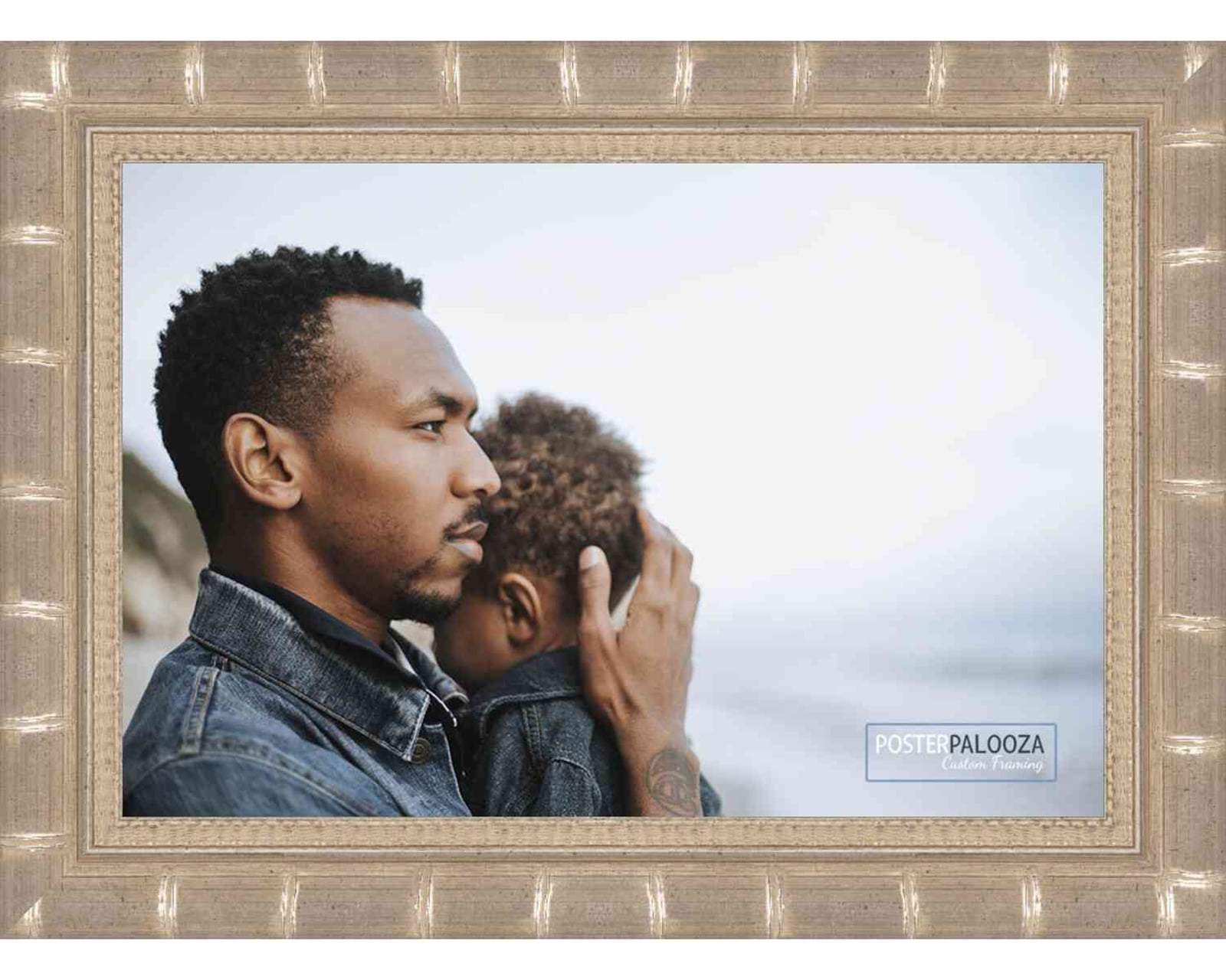 18x24 Silver Modern Bamboo Picture Frame - UV Acrylic, Foam Board Backing, Hanging Hardware