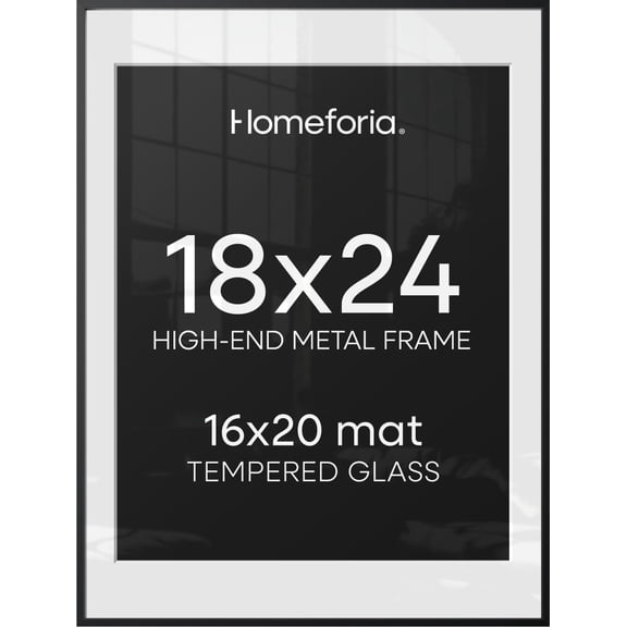 18x24 Black Poster Frame, High-End Metal, 16x20 Mat, Glass | High End Aluminum, Tempered Glass, Acid-Free 16x20 Removable Mat, 18x24 in Edge-to-Edge Display 24x18, Wall Kit, Set Of 1