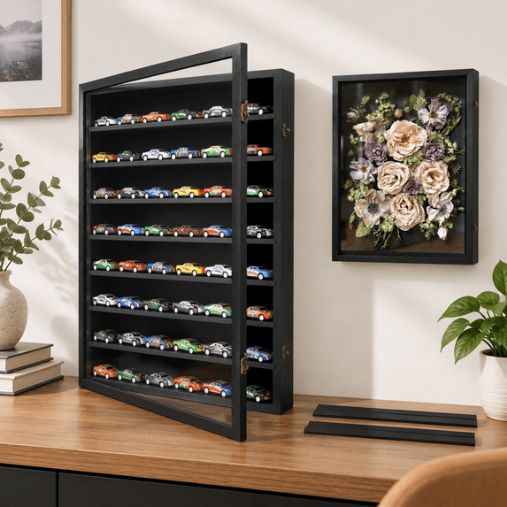 18x24 Black Shadow Box Frame Display Case with Removable Shelves for ...
