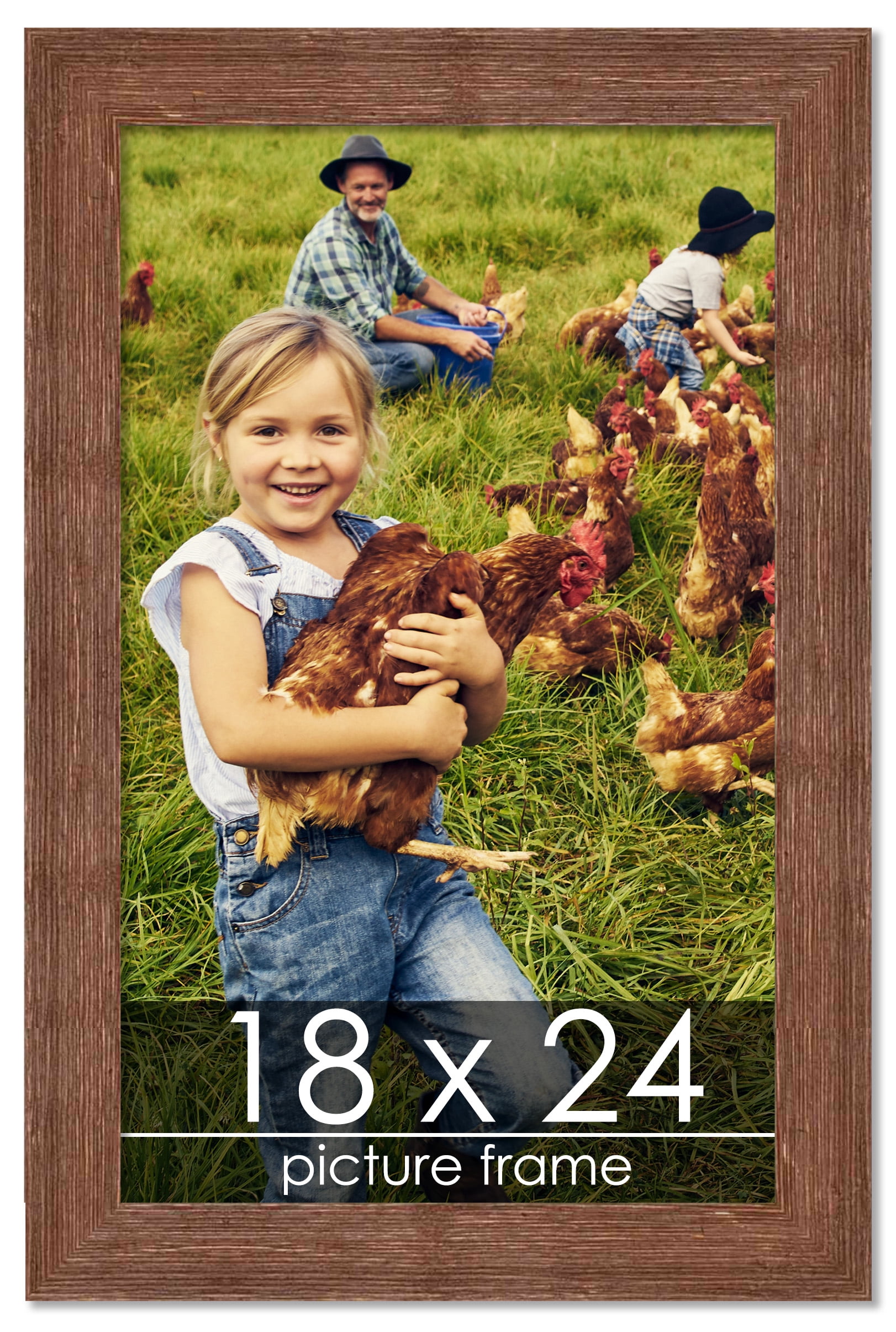 18x24 Brown Rustic Wide Barnwood Picture Frame - UV Acrylic, Foam Board Backing, Hanging Hardware