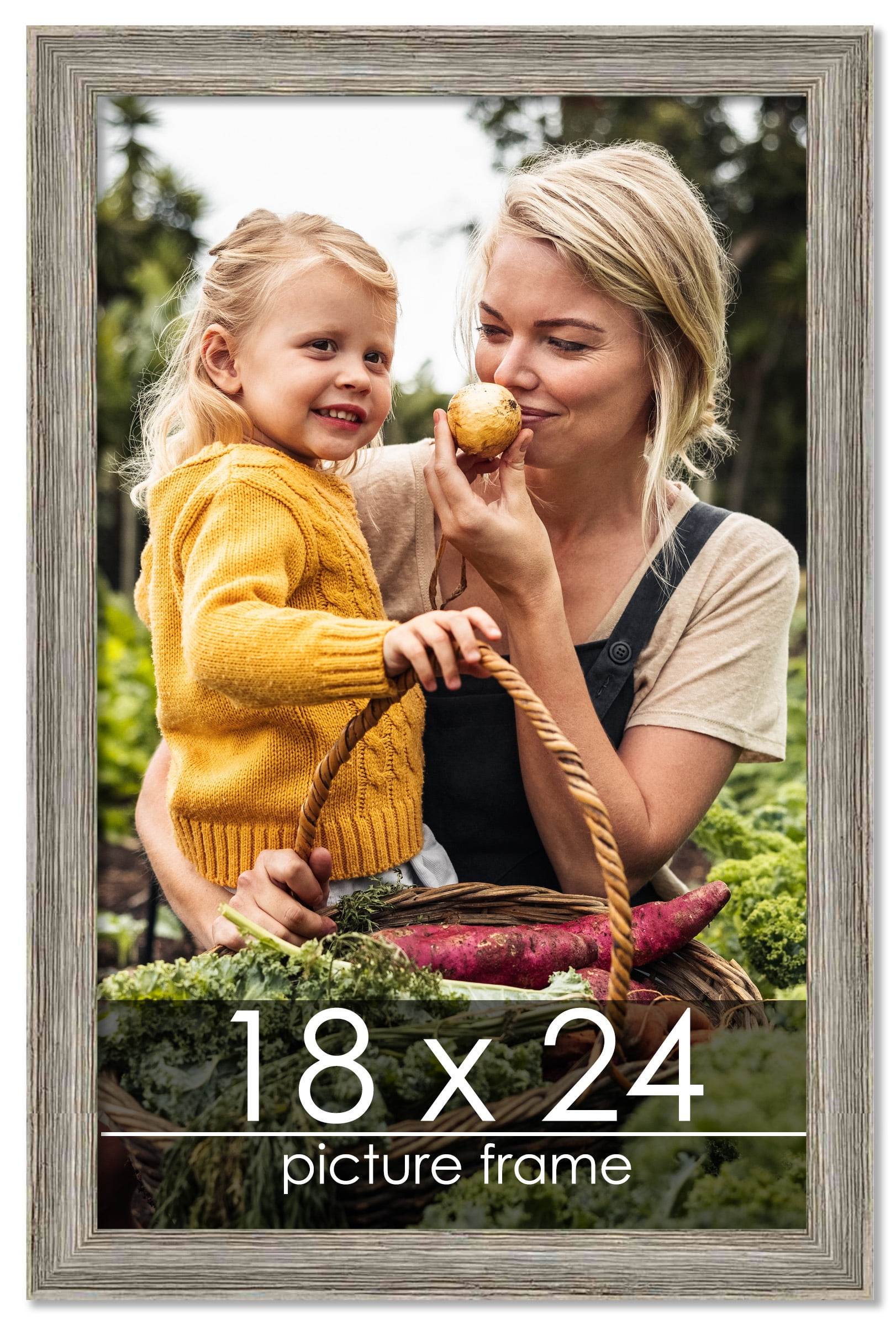 18x24 Distressed/Aged Contrast Grey Complete Wood Picture Frame with UV Acrylic, Foam Board Backing, & Hardware