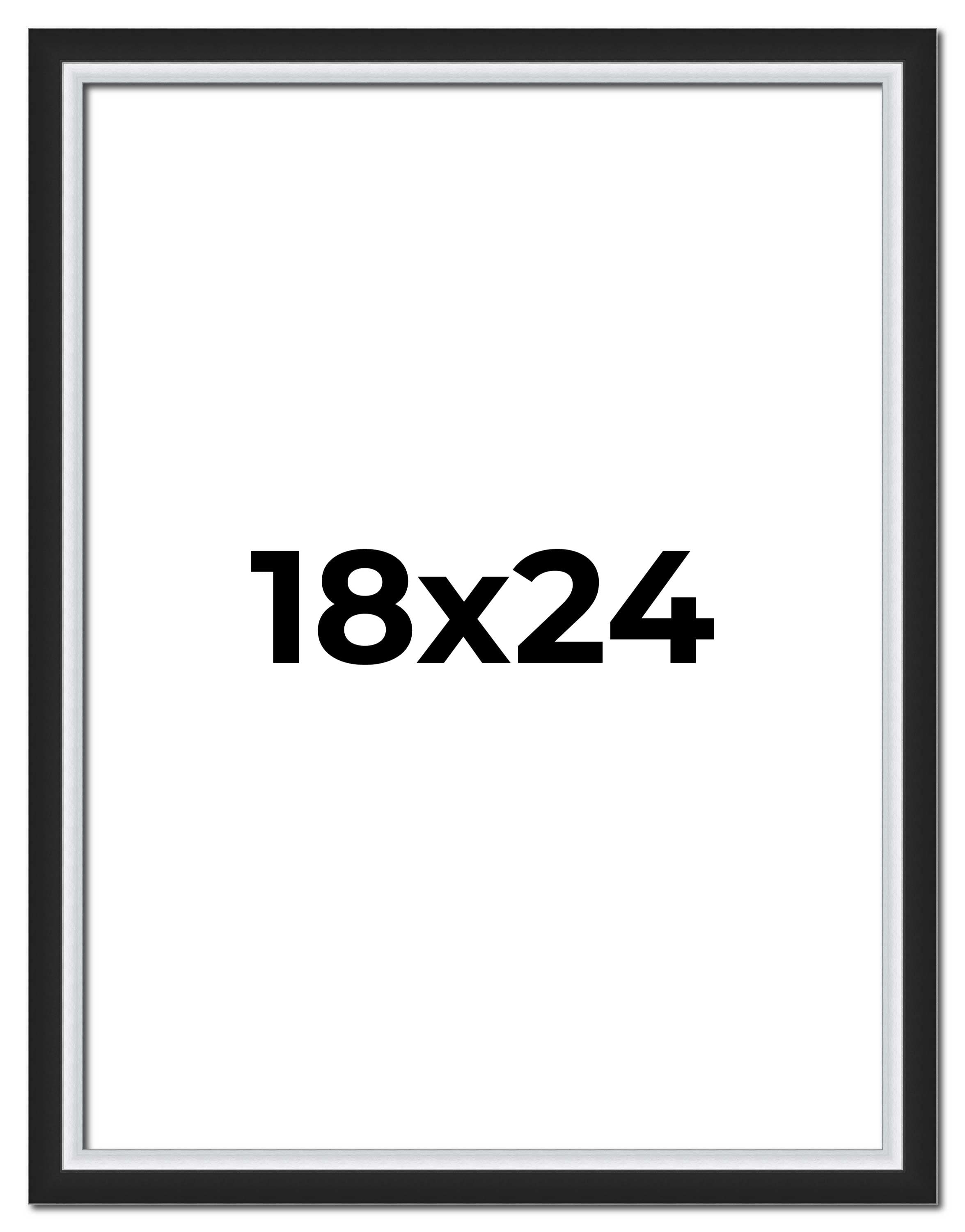 18x24 Frame Black & Silver Solid Wood Picture Frame Width 1.25 Inches | Interior Depth 0.75 Inches