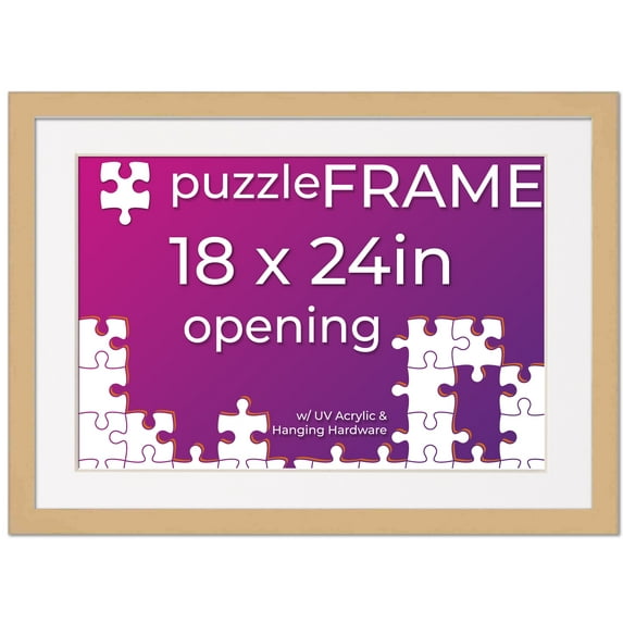 18x24 Jigsaw Puzzle Frame Kit - Kit Includes Puzzle Glue Sheets, Brown Wood Puzzle Frame with White