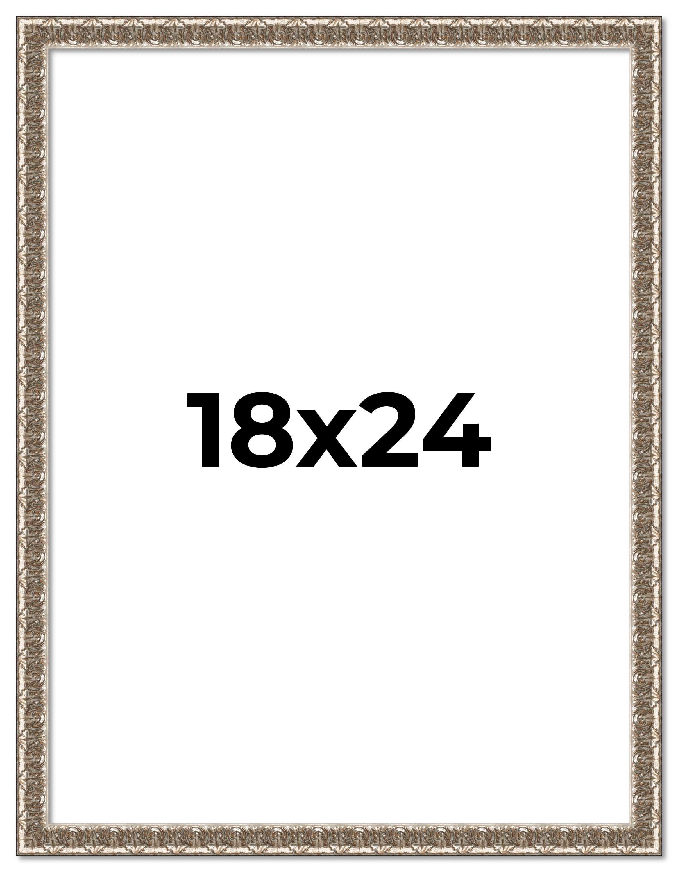 18x24 Frame Silver Versailles Ornate Solid Wood Picture Frame | 1 Inch Moulding Width | Interior