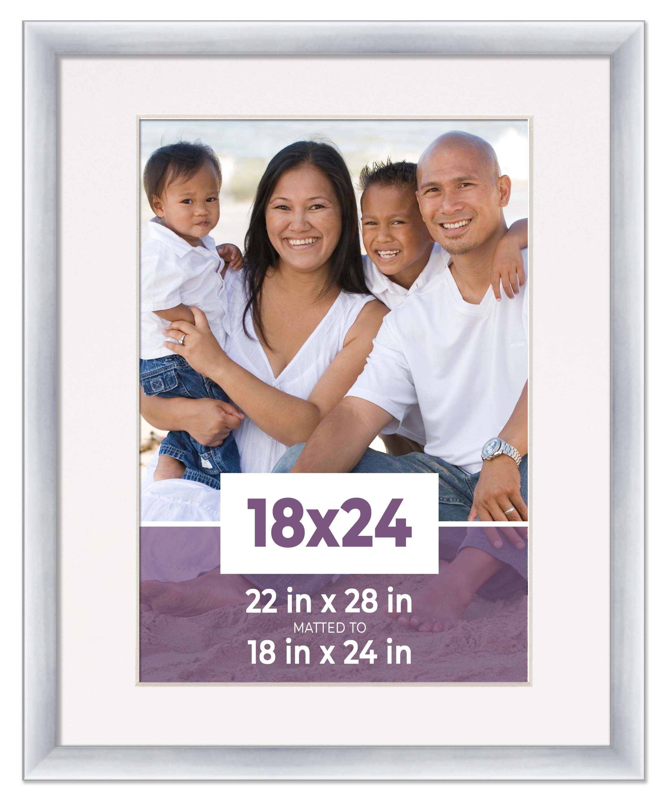 18x24 Frame Silver With White Picture Mat For 18x24 Photo - Silver 22x28 Frame To Display Print or