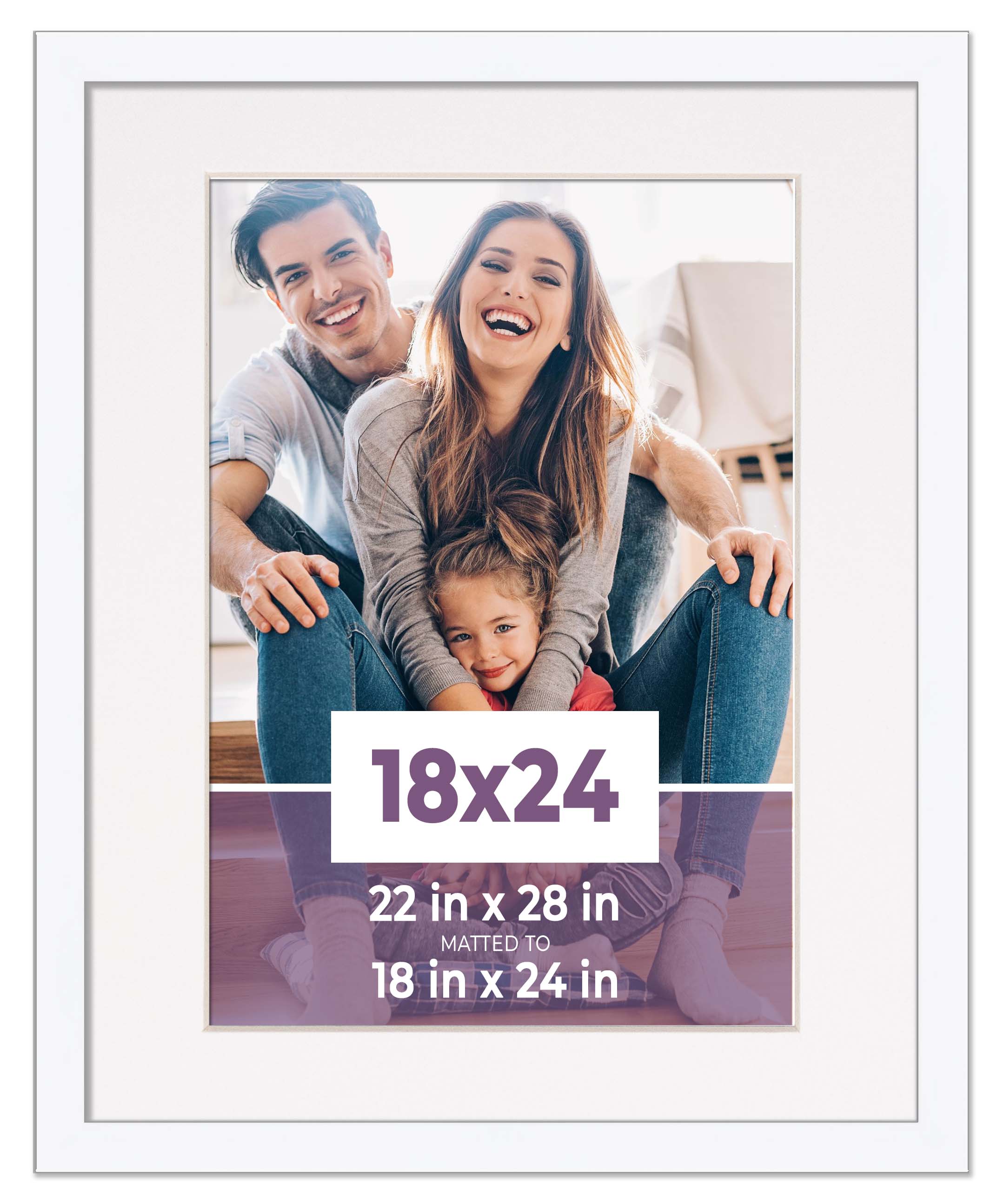 18x24 Frame White With White Picture Mat For 18x24 Photo - White 22x28 Frame To Display Print or