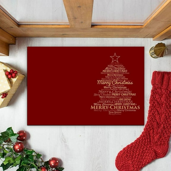 18x24 Inch Christmas Doormat, Low Pile Non-Slip Welcome Mat, Thin Design for Easy Door Clearance, Indoor/Outdoor Holiday RugRed