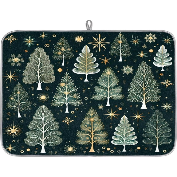 18x24 Inch Dish Drying Mat for Kitchen Counter Absorbent Kitchen Mat Christmas Tree Green Dish Drying Pad Coffee Bar Accessories